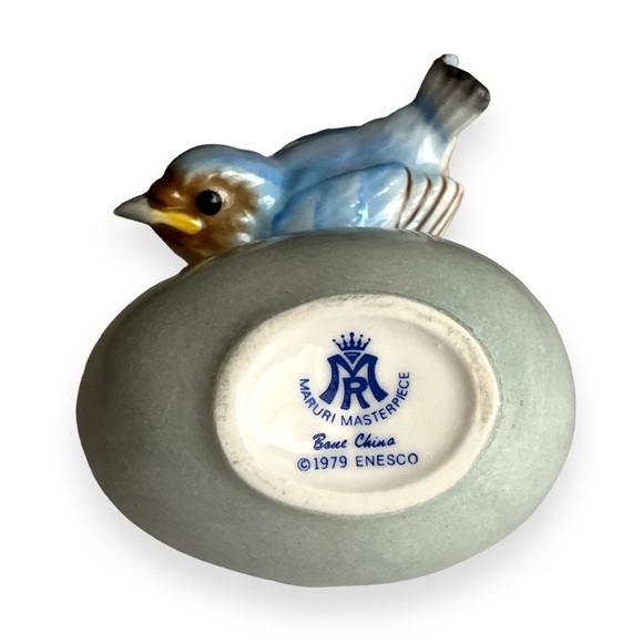 Vintage Enesco Robin Egg Trinket Box 1979 Bone China Maruri Masterpiece - Picture 4 of 8
